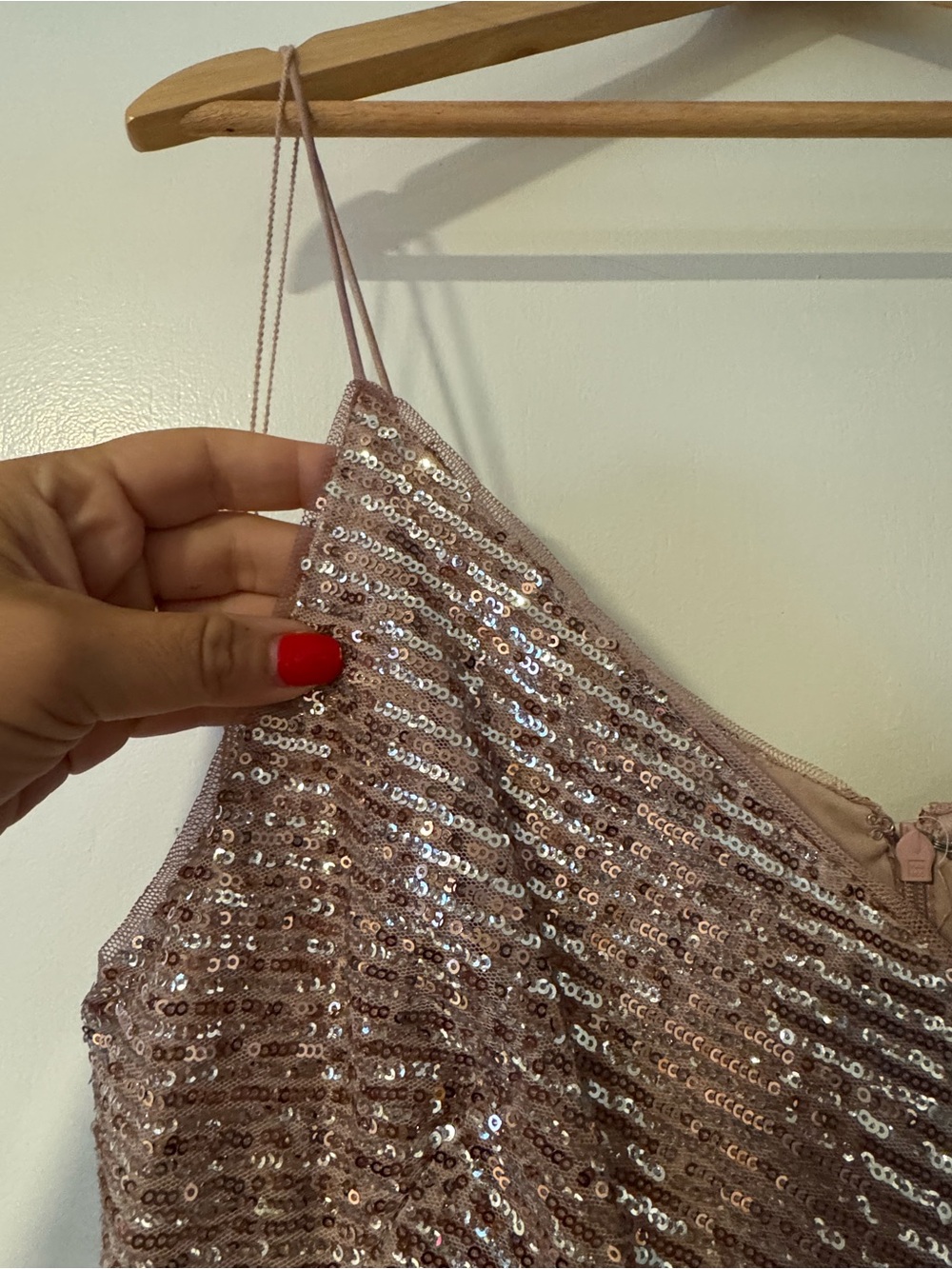 Adrianna Papell Rose Gold Sequin Spaghetti Strap dress - Picture 2 of 7